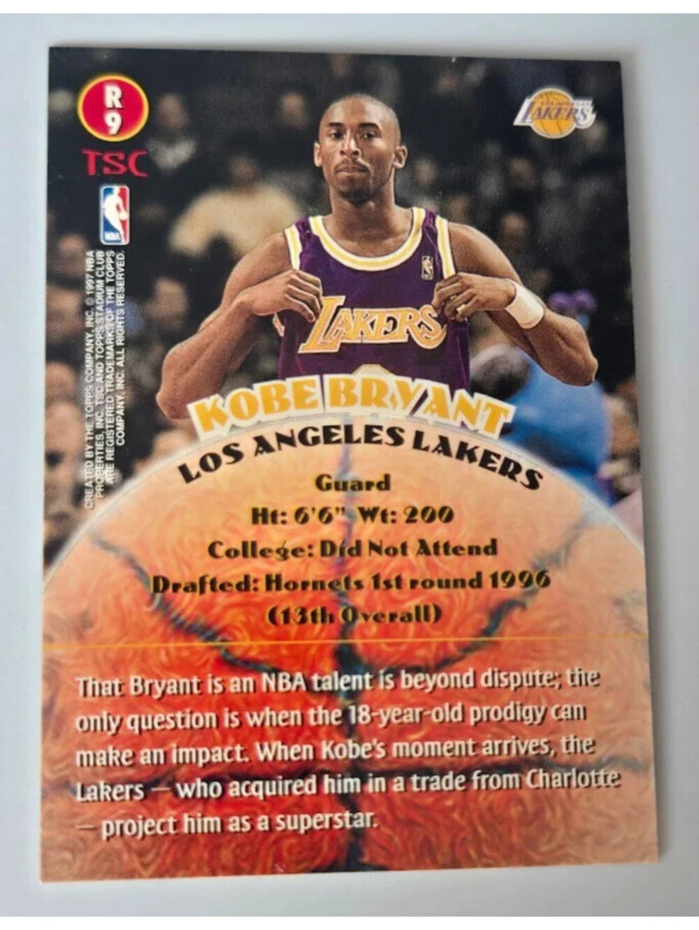 1996-97 Kobe Bryant RC #R9 Los Angeles Lakers Card